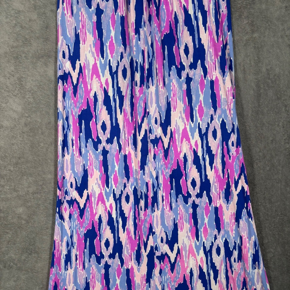 Lilly Pulitzer Linley Maxi Dress Amethyst One Too Many Blue Pink Ikat Cutout L - Picture 10 of 16